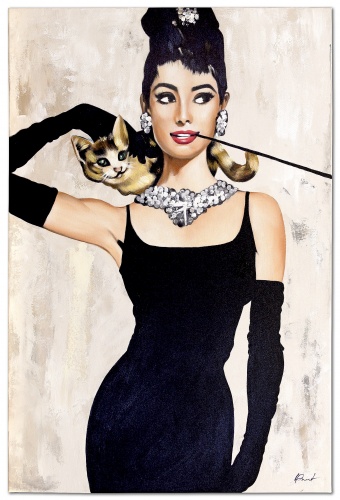 Elegante Dame mit Katze Handarbeit Ölbilder Gemälde Leinwand G119264