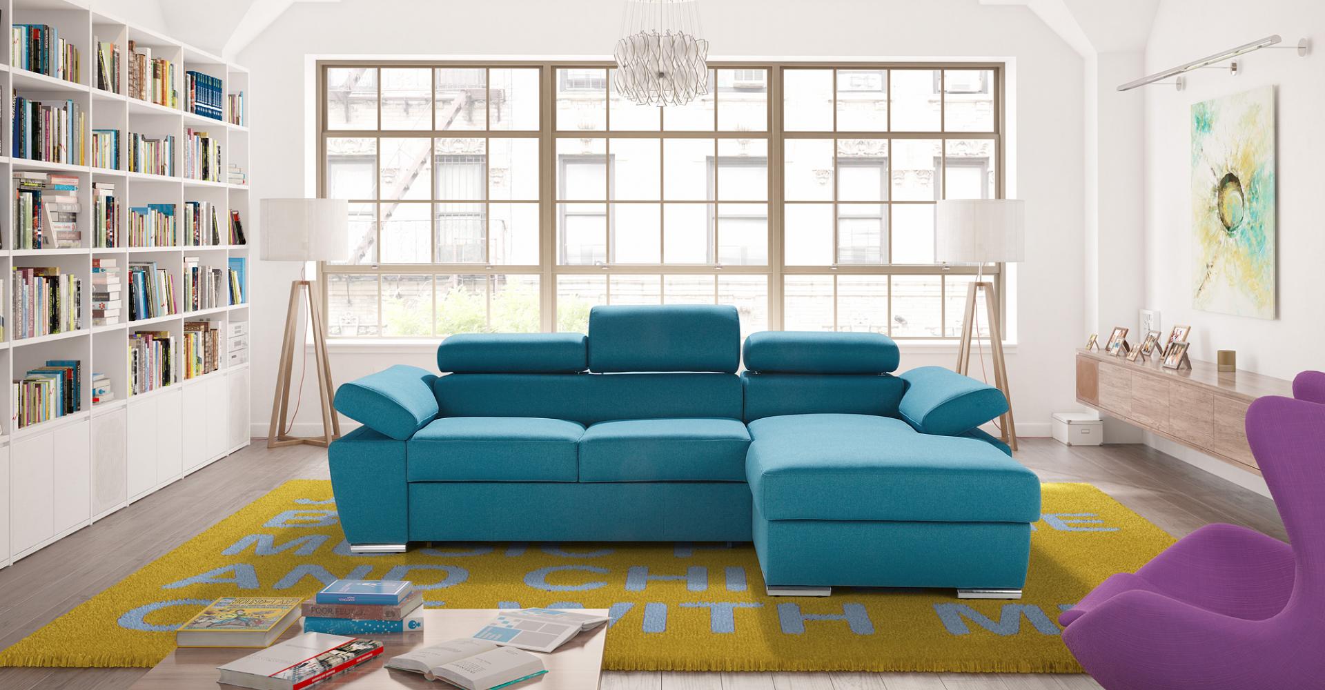 Ecksofa Stoff L-Form Bettfunktion Couch Design Polster Textil Eck Modern Blau