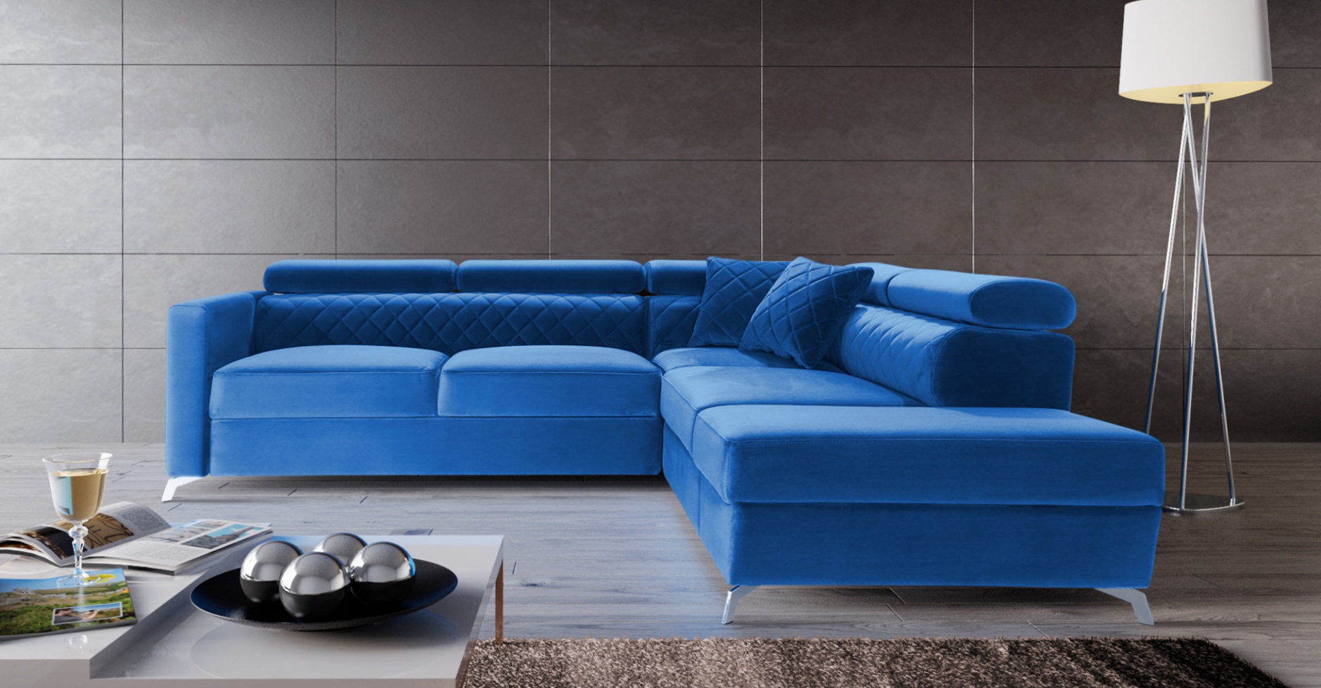 Ecksofa L-Form Couch Design Polster Textil Bettfunktion Stoff Blaue Sofa Couchen