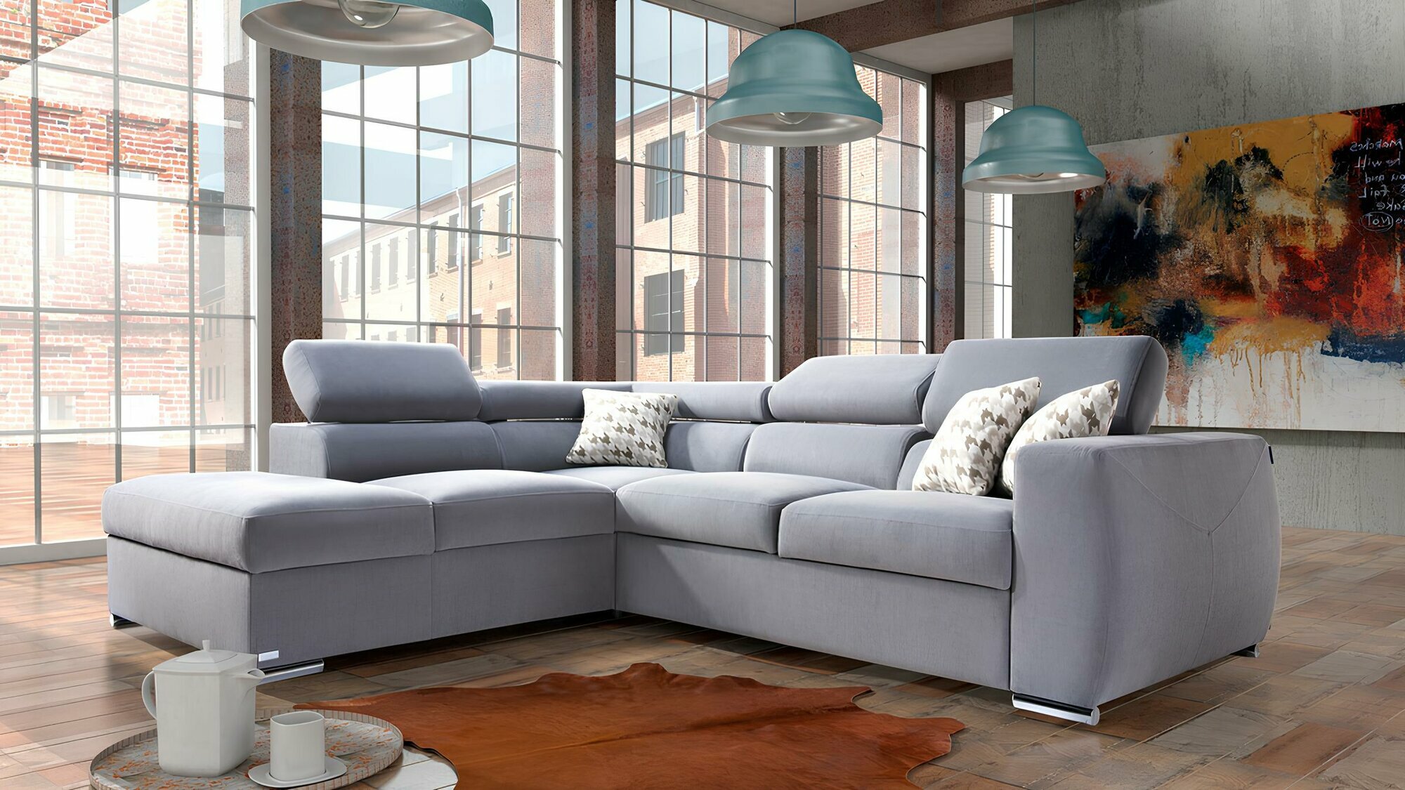 Ecksofa Stoff L-Form Couch Design Polster Textil Eck Modern Relax Automatik Grau