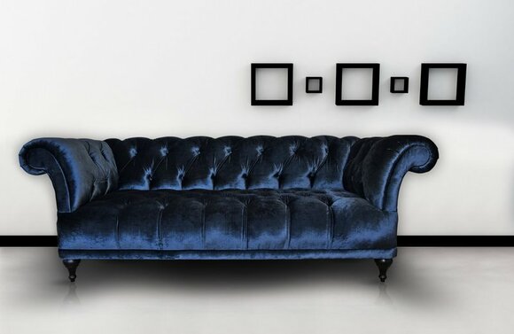 Chesterfield Sofa Polster Designer Couchen Sofas Garnitur Dunkelblau Stoff