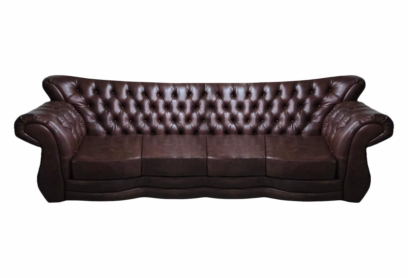 Leder Sofa Couch Viersitzer Braun Wohnzimmer Chesterfield Sitzmöbel