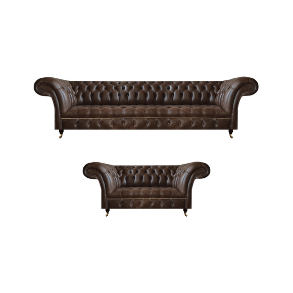 Braune Chesterfield Kunstleder Sofas Designer Wohnzimmer Couchen 2tlg