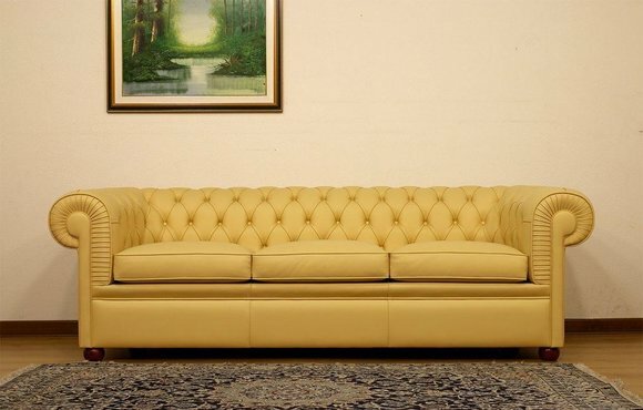 Design Chesterfield Sofa 3-Sitzer Gelb Couch Polster Leder Sofas