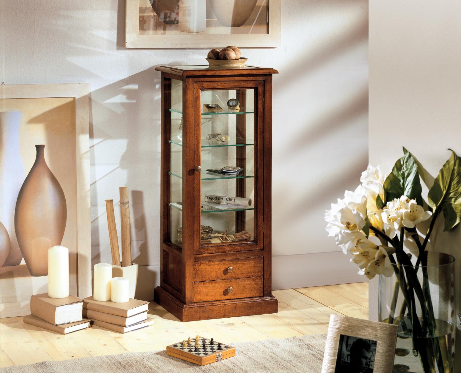 Wohnzimmer Möbel Anrichte Massive Holz Vitrinen Glas Schrank Echtholz Vitrine1