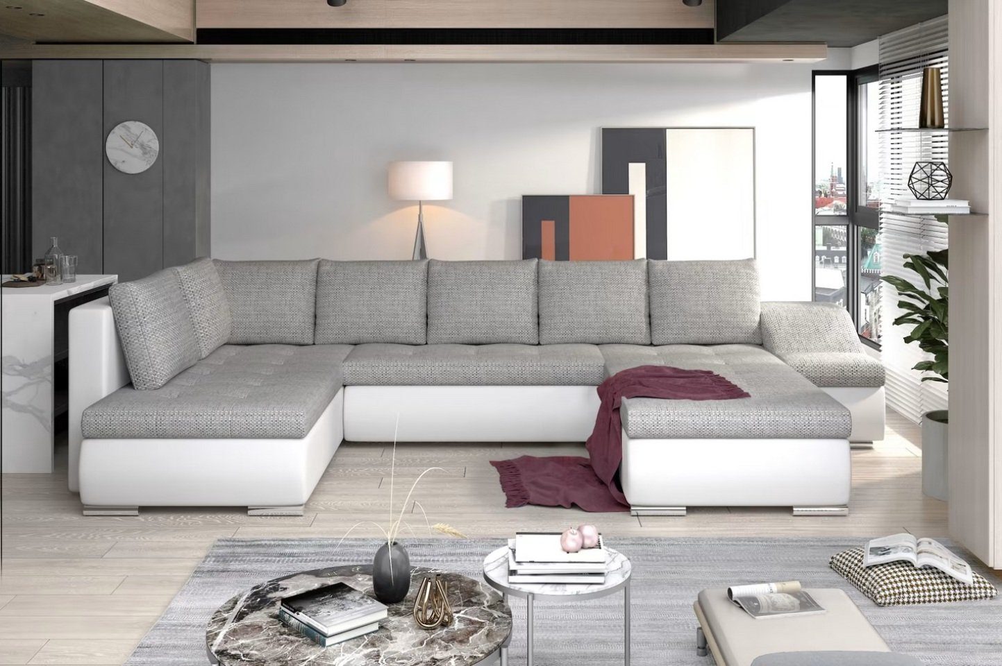 Designer Sofa Ecksofa Stoffsofa Bettfunktion Sofa Textil Eckcouch Couch NEU Sofort