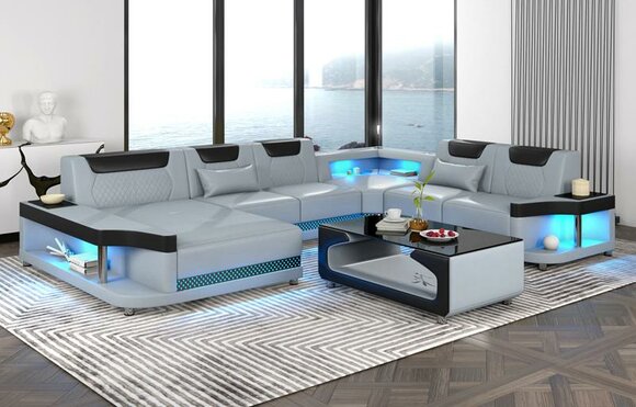 Ecksofa U Form+Couchtisch Modernes Polster Wohnzimmer Möbel Ecksofa Design Sofa