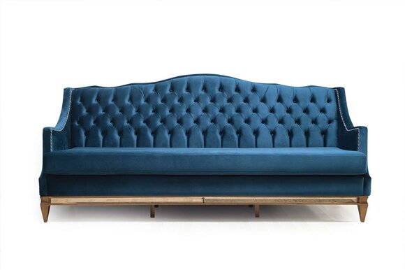 Blauer Chesterfield Dreisitzer Relax Lounge Sofa Wohnzimmer 3-Sitzer