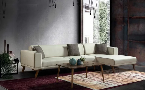 Ecksofa L-Form Sofas Couches Ecke Couch Polstermöbel Textil Weiß