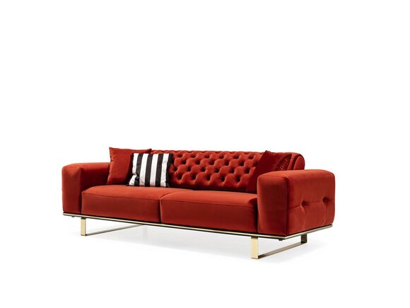 Dreisitzer Chesterfield Sofa 3 Sitzer Sofas Rot Stoff Wohnzimmer Luxus