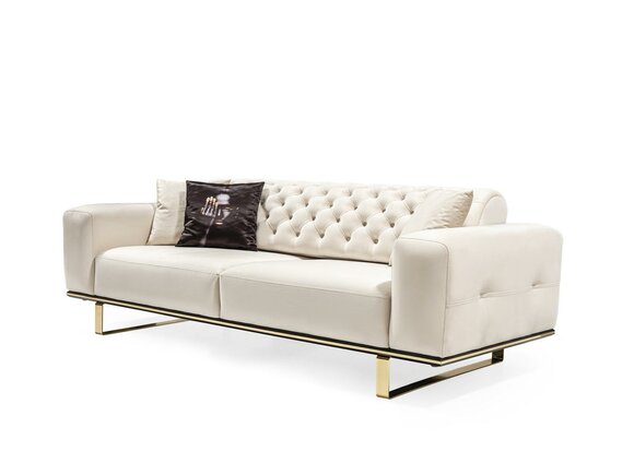 Dreisitzer Chesterfield Sofa 3 Sitz Sofas Weiß Stoff Wohnzimmer Luxus