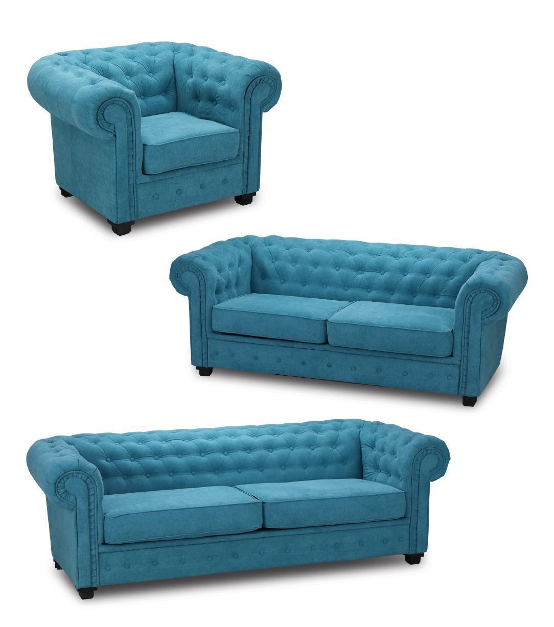 Chesterfield Sofagarnitur Couch Polster Möbel Set Garnitur 3+2+1 Turkis