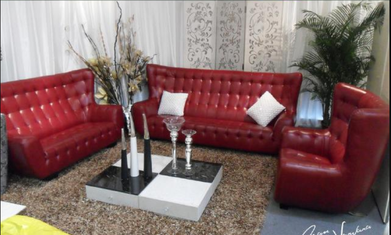 Sofagarnitur Chesterfield Sessel Sofa Set 3 tlg Ledersofa Rot Modern