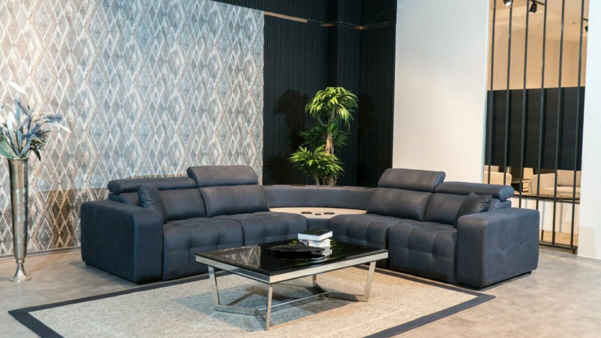 Ecksofa L form Ledersofa Großes Sofa Grau Couch Wohnzimmer Design