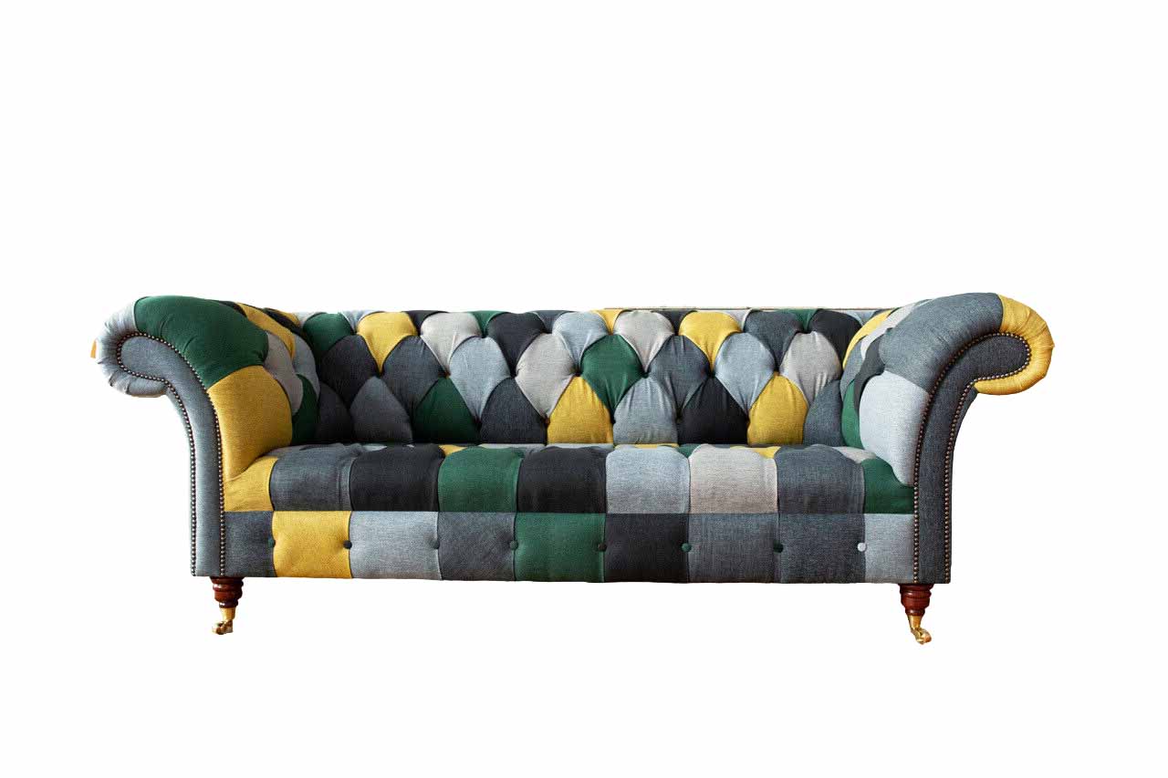 Klassische Chesterfield Stoff Sofa 3 Sitzer Sitz Couchen Sofas Polster