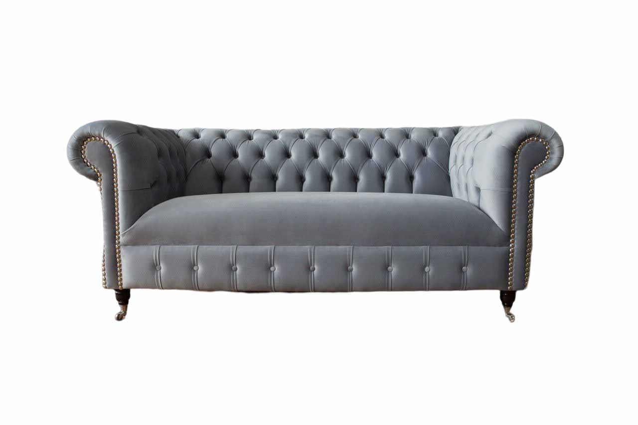 Chesterfield Grau Couch Dreisitzer Sofa Couchen Sofas Samt Möbel 230cm