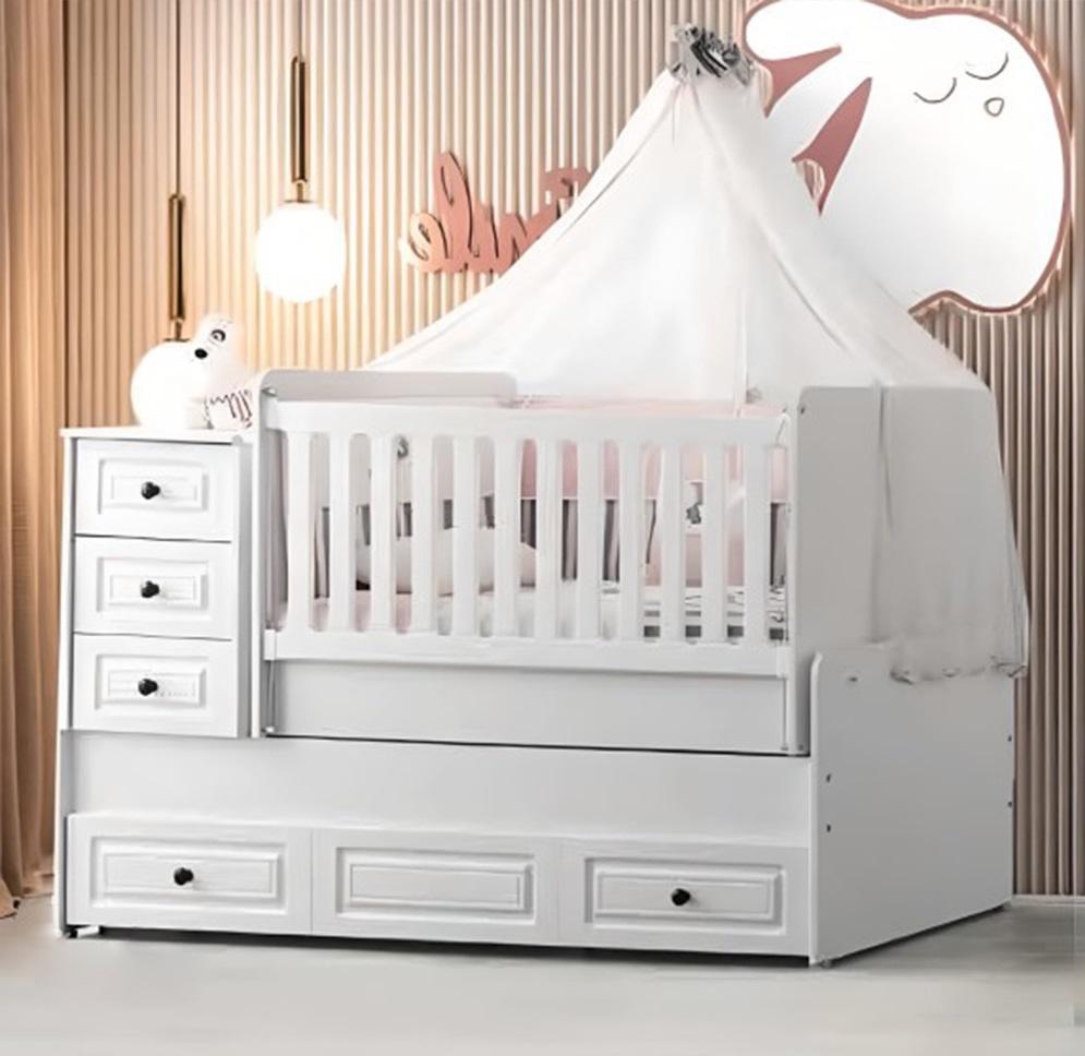 Luxuriöses weißes Babybett Stilvoll Holzbett für das Kinderzimmer neu