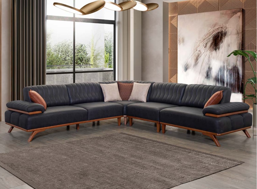 Schwarzes Ecksofa Designer L-Form Luxuriöses Sofa Wohnzimmer Sitzmöbel