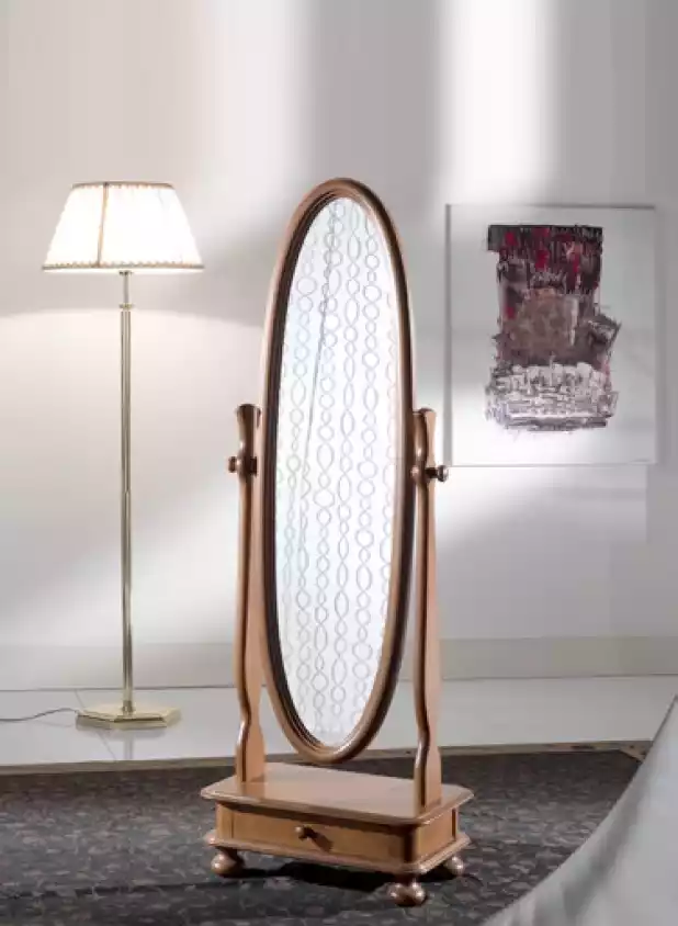 Wohnzimmer Bodenspiegel Spieglein Holzrahmen Oval Braun Standspiegel