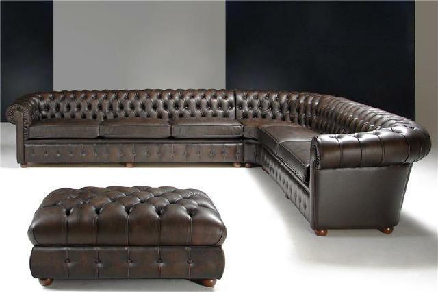 Klassische Ecksofa Eckcouch Sofa Polster Sitz Chesterfield 100% Leder Sofort