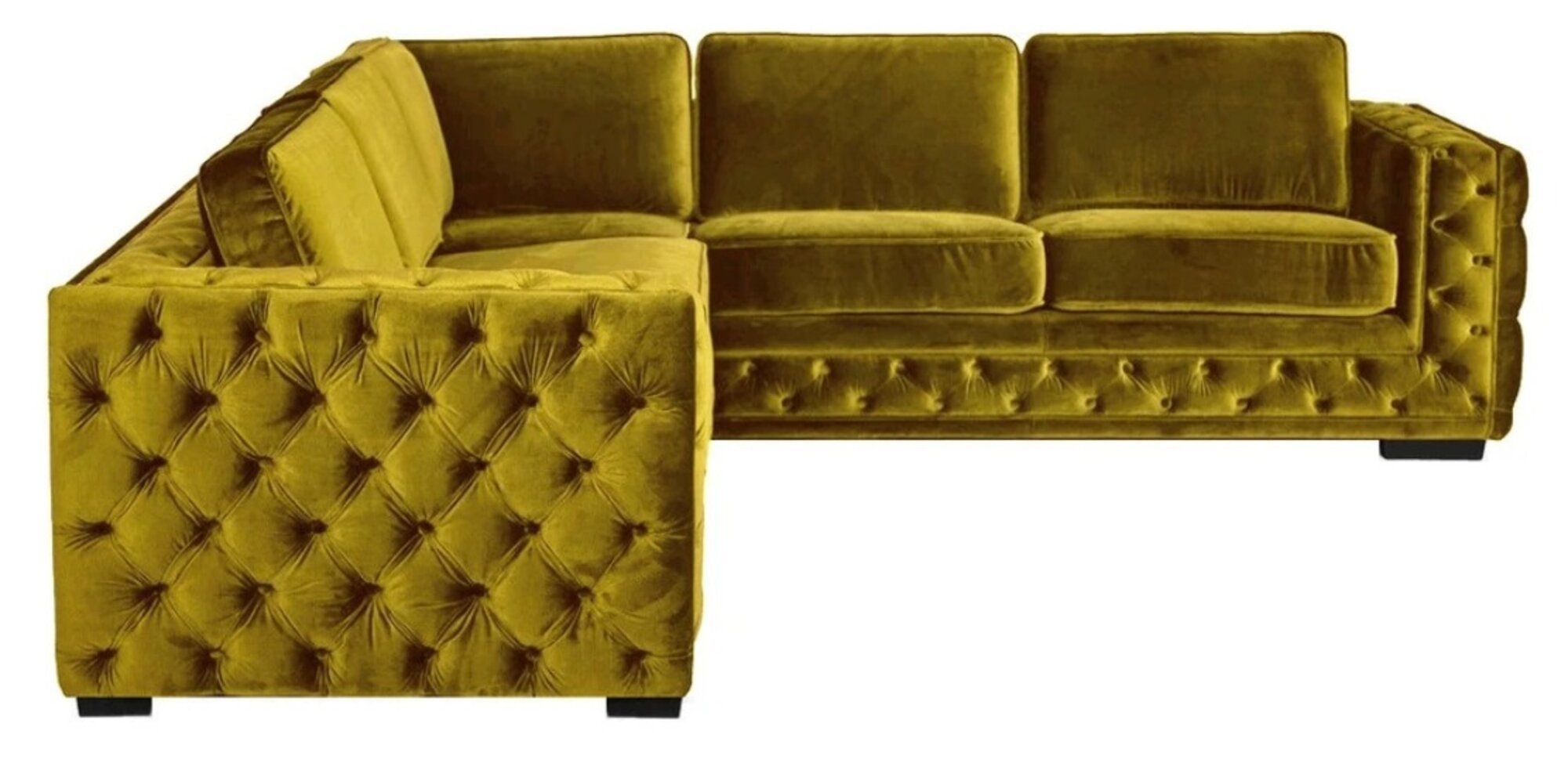 Chesterfield Samt Ecksofa Sofa Couch Polster Eckgarnitur Wohnzimmer Couchen Gelb