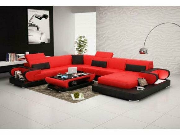 Wohnlandschaft Polster Ecke Rot Schwarz Eck Sofa Couch Garnitur Landschaft Leder