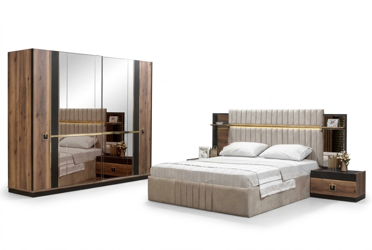 Bett Nachttisch Kleiderschrank 4tlg Schlafzimmer Set Design Modern Neu