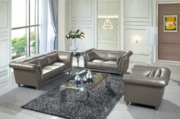 Design Chesterfield Sofagarnitur 3+2+1 Couch Leder Silver Couch