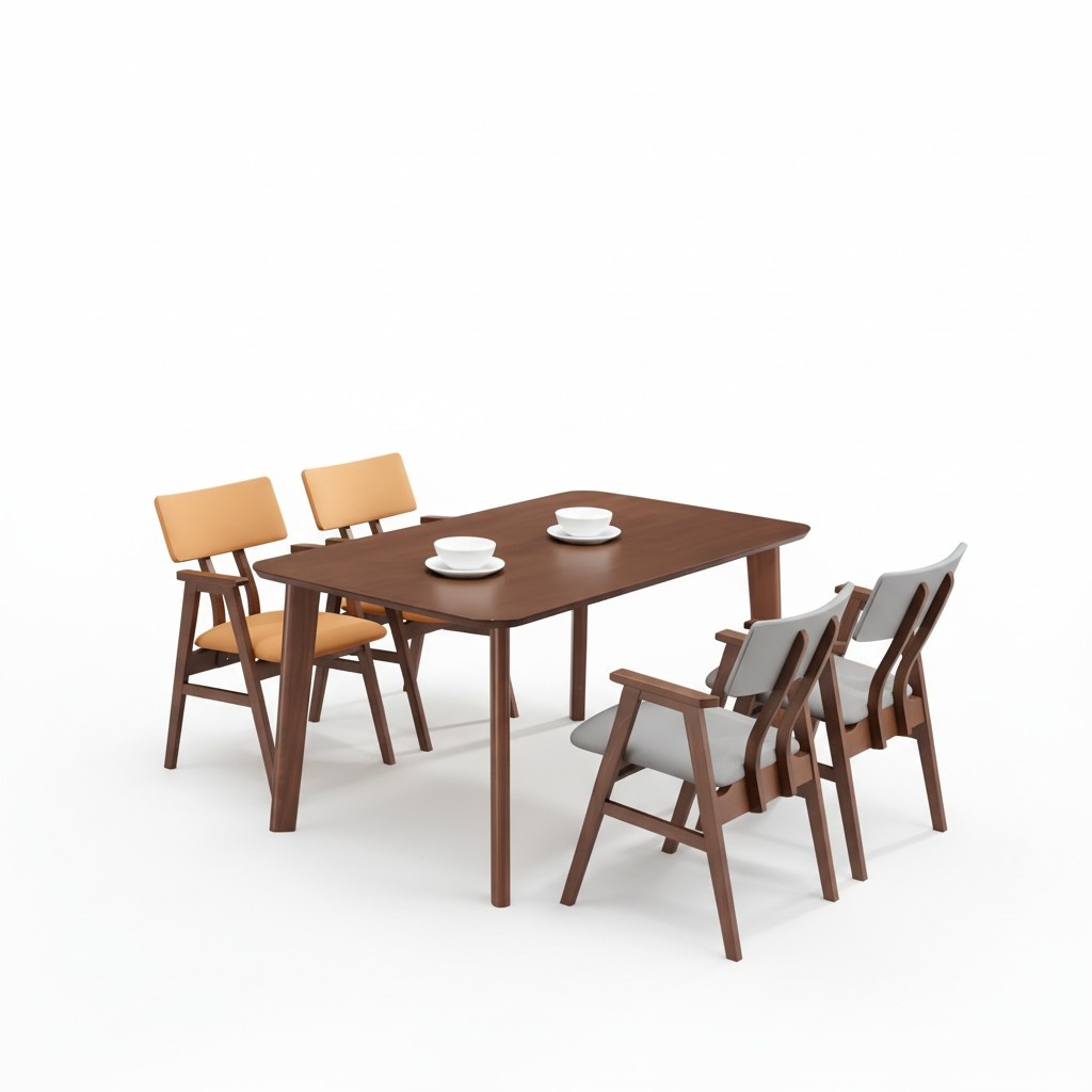 Design Holz Ess Tisch + 4 Stühle Lehn Stuhl Wohn Zimmer Garnitur