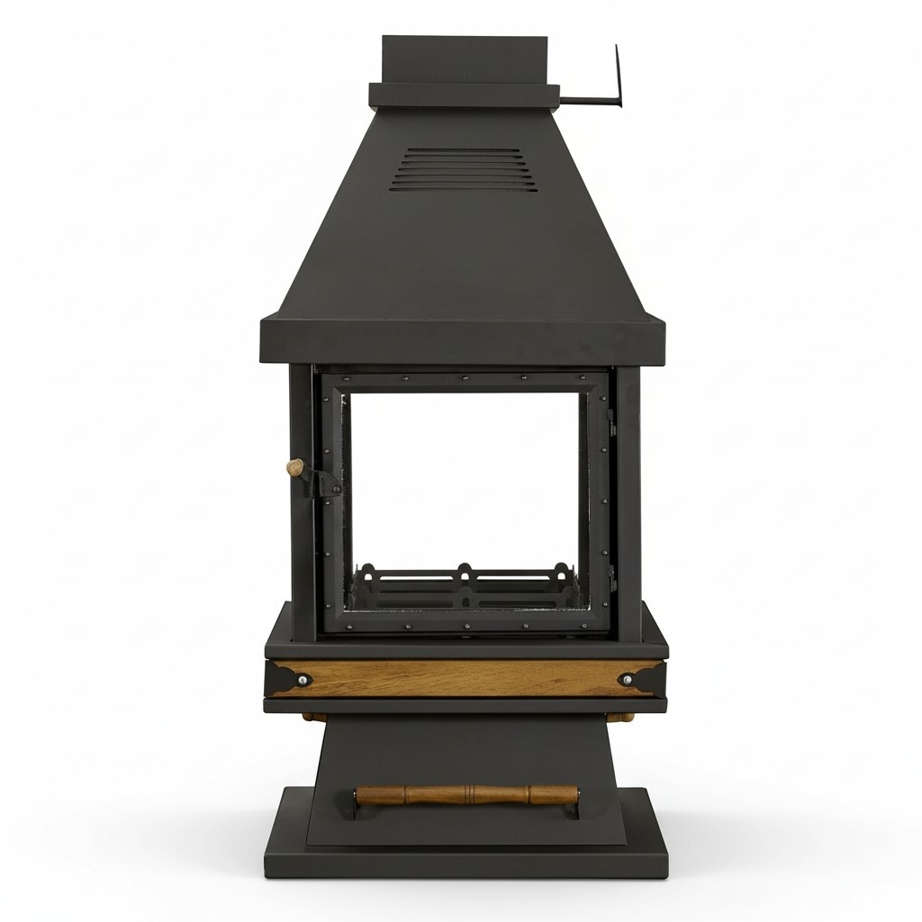 Eleganter schwarzer Edelstahl-Holz-Kamin in modernem Design