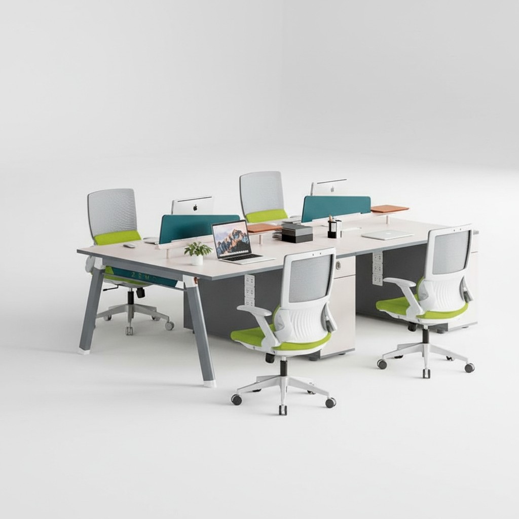 Grauer Arbeitstisch Designer Schreibtisch 4-Personen Edle Holz Tische
