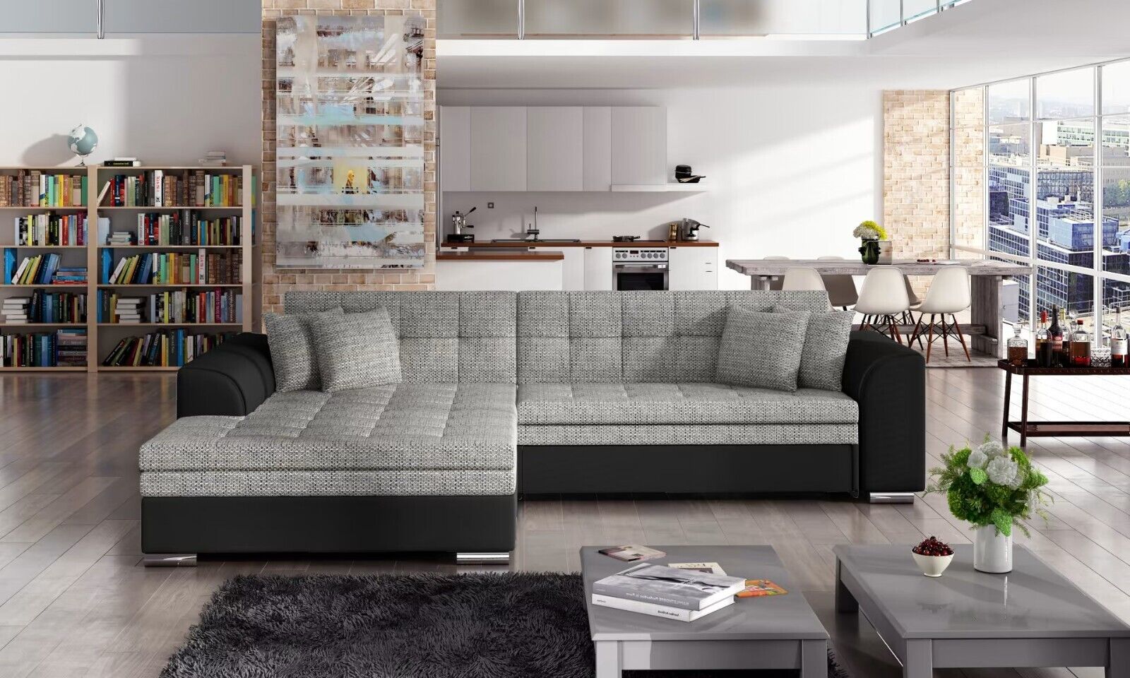 Ecksofa Schlafsofa Bettfunktion Couch Grau Textil Polster Sofas Sofort