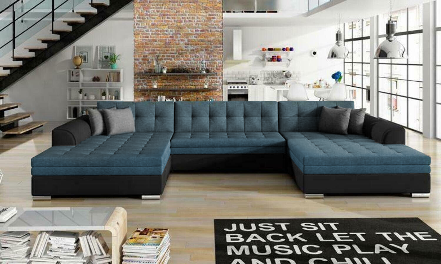 Design Ecksofa U-Form Vento Bettfunktion Couch Polster Textil Sofas Sofort