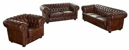 Ledersofa Sofagarnitur Sofa Couch Polster 3+2+1 Chesterfield 100% Leder Sofort