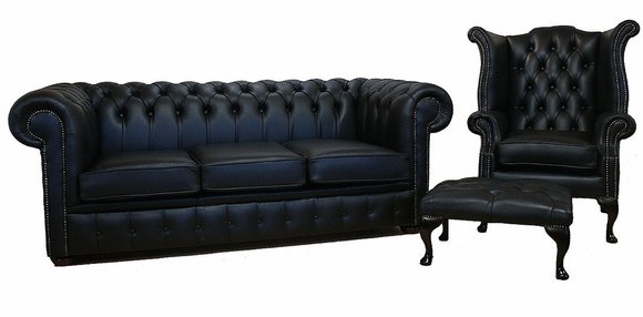 Garnitur Sofagarnitur Chesterfield Polster Couch Sofa Leder Sitz Ohrensessel