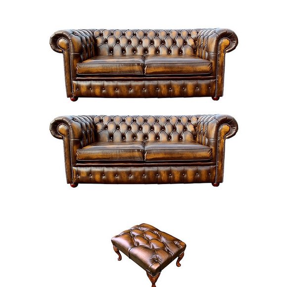 Sofagarnitur Chesterfield Polster Sofa Couch Set 2+2 Garnitur Leder