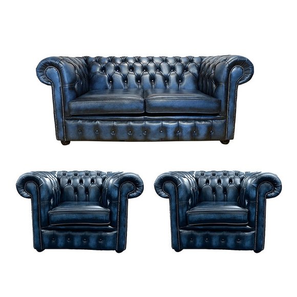 Chesterfield 2+1+1 Ledersofa Textil Couch Stoff Polster Sofa Garnitur