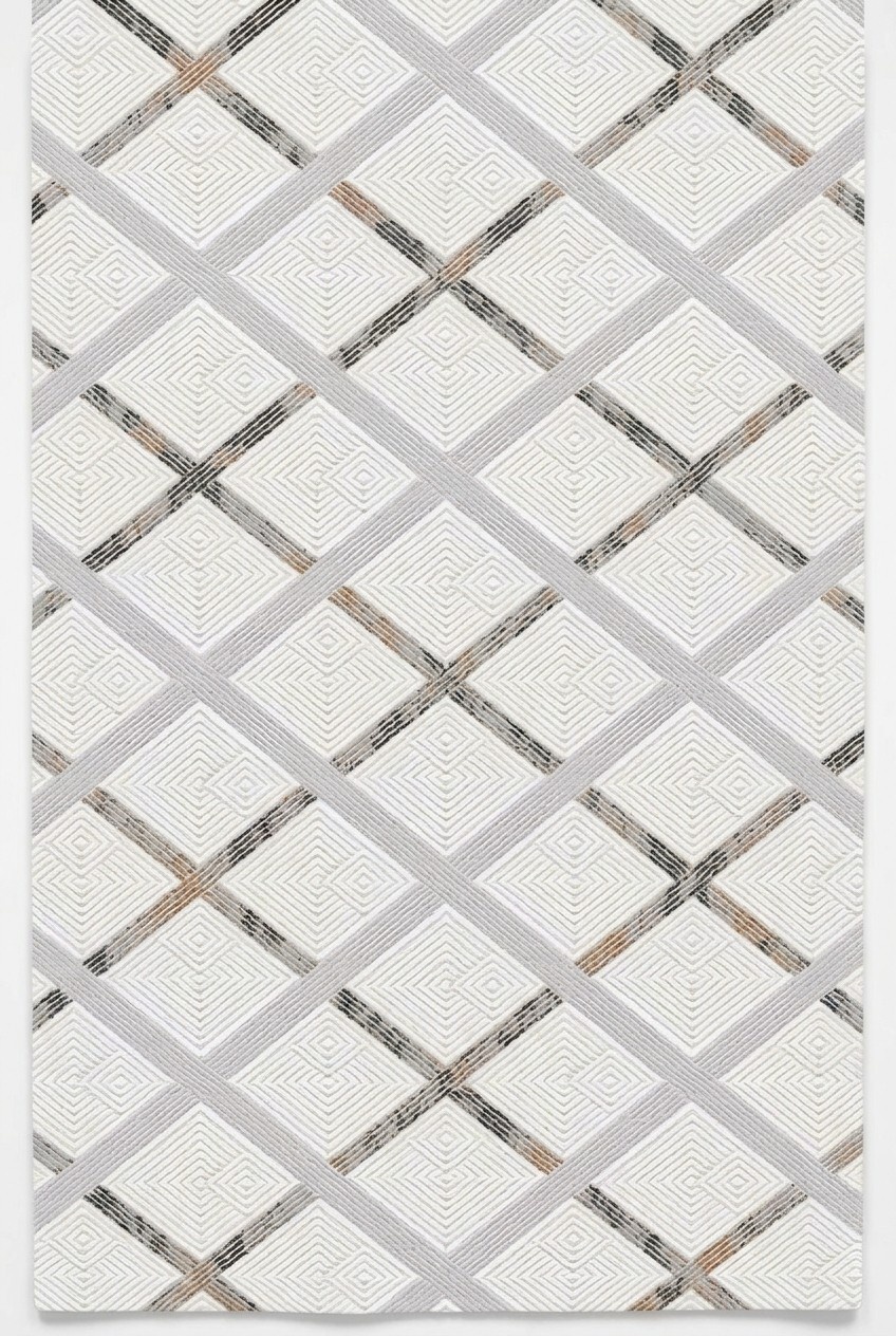 Kurzflor Teppich Wohnzimmerteppich Linien Gitter Muster Silber Design Teppiche