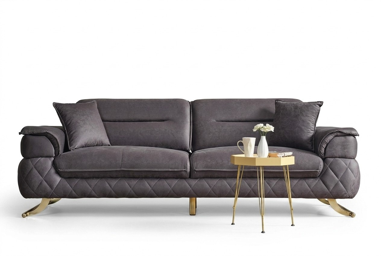 Luxus 3 Sitzer Grau Couch Polster Sofa Textil Couchen Garnitur Zweisitzer Modern