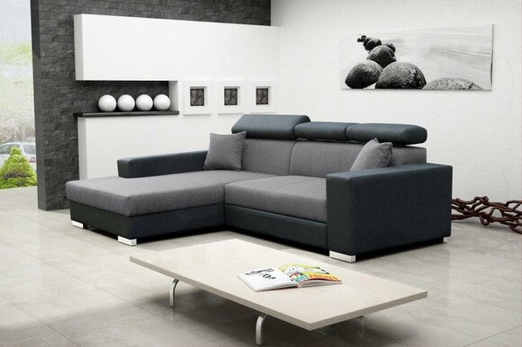 Sofa Schlafsofa Designer Sofa mit Bettfunktion + Bettkasten Dunkelgrau Couch