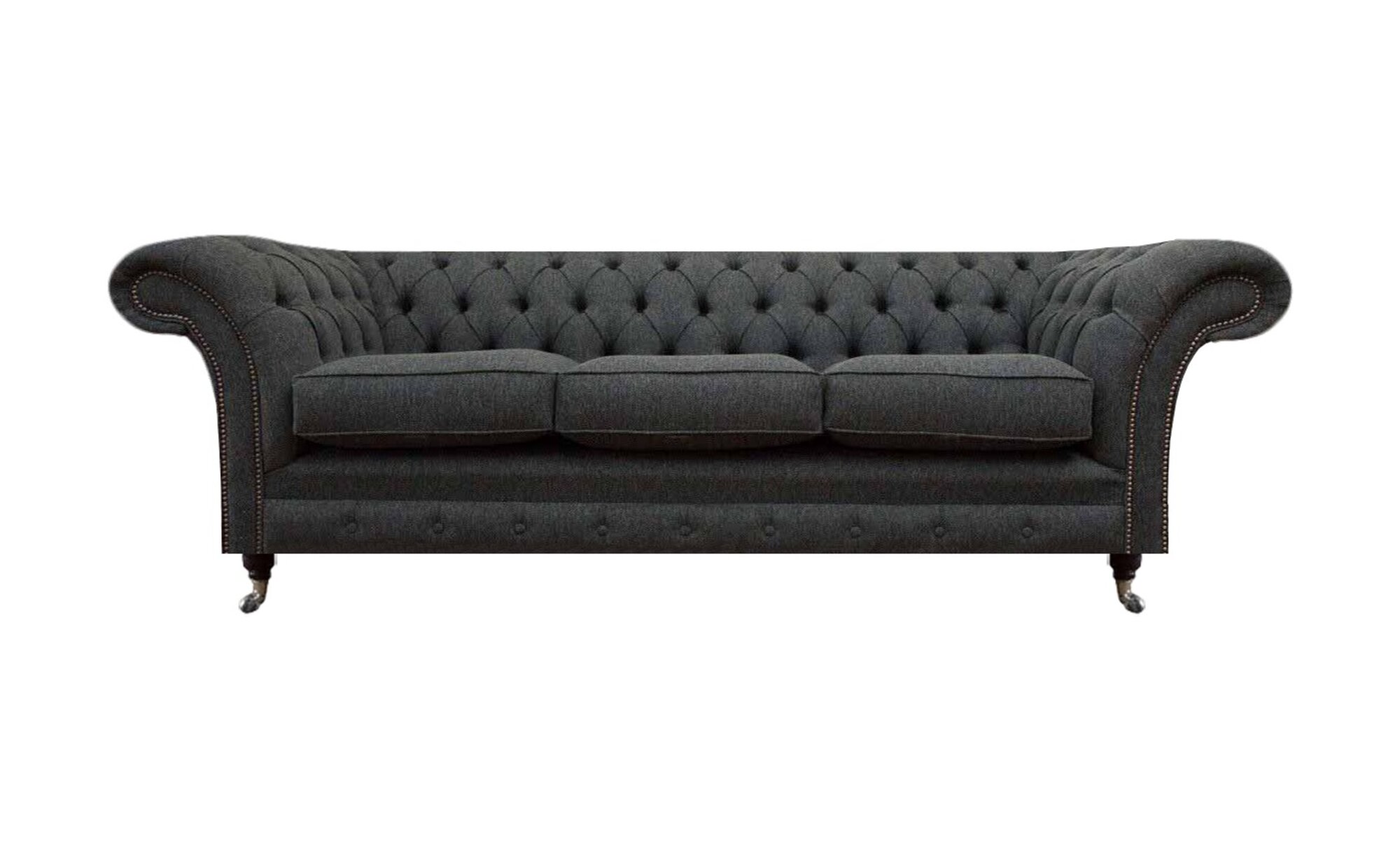 Dunkelgraue Chesterfield Textilcouch Wohnzimmer Dreisitzer Edle Sitzmöbel