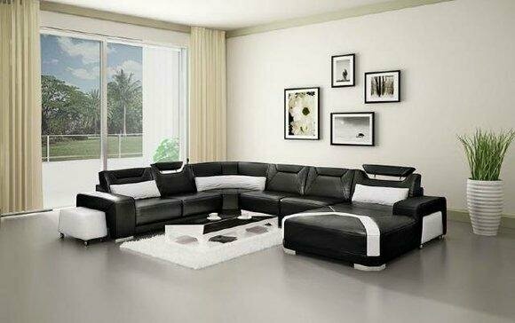 Schwarz Wohnlandschaft Polster Ecke Eck Sofa Couch Garnitur Landschaft Leder