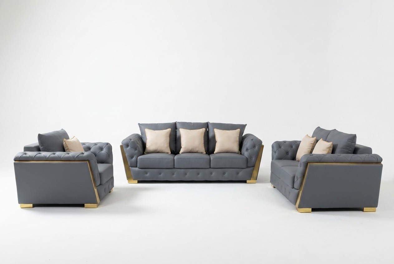 Sofagarnitur Chesterfield Couch Set 3+2+1 Stoff Sofa Couchen 3tlg. Möbel