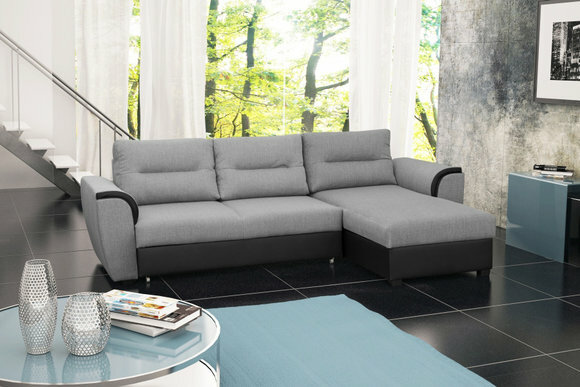 Sofa Schlafsofa Designer Sofa mit Bettfunktion + Bettkasten Ecksofa Schwarz Silber