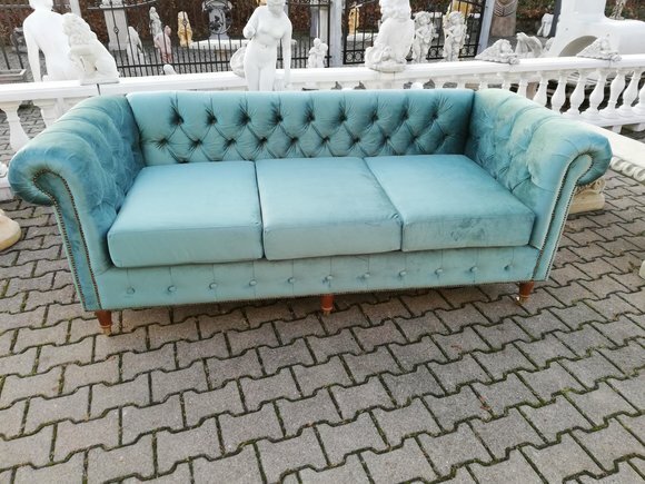 Design Chesterfield Sofagarnitur 3-Sitzer Stoff Couch Blau Polster