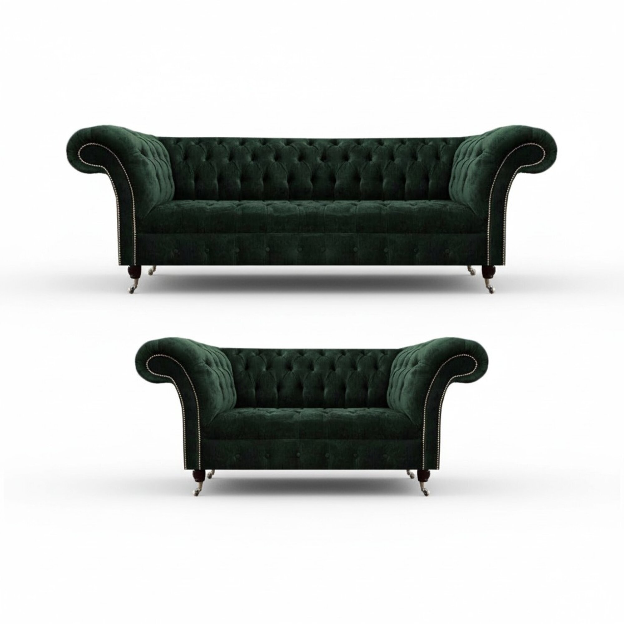 Wohnzimmer Komplett 2x Sofas 3+2 Sitzer Grün Luxuriöse Polstermöbel