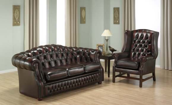 Chesterfield 3-Sitzer + Ohrensessel Sofagarnitur Sofa Couch Sofas Ledersofa Neu