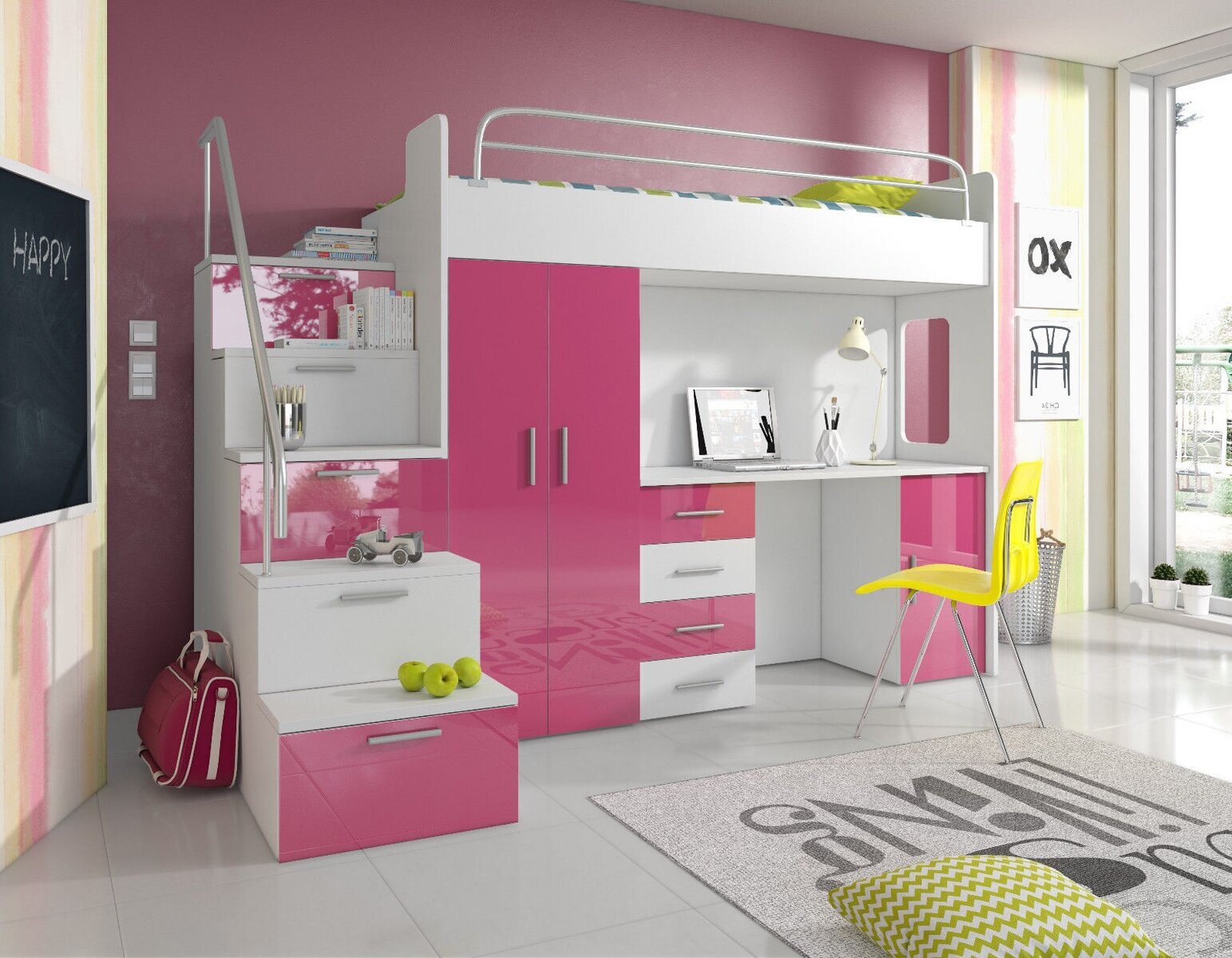 DOPPELSTOCKBETT STOCKBETT ROSA BETT KINDERZIMMER ETAGENBETT MIT SCHREIBTISCH