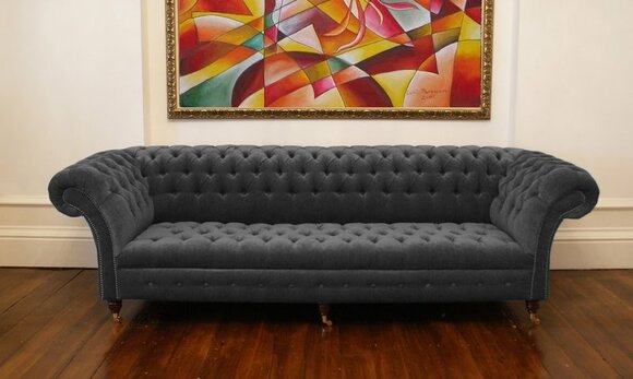 Chesterfield Sofa 3 SITZER Polster Designer Couchen Dunkelgrau Velvet Garnitur