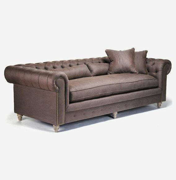 Chesterfield Sofa 3 SITZER Polster Designer Couchen Sofas Grau Stoff Garnitur